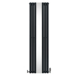 Ovaler Röhrenheizkörper in Anthrazitgrau mit integriertem Spiegel und Chrom-Thermostatventilen, 1800mm x 500mm, modernes Design und elegante Oberfläche