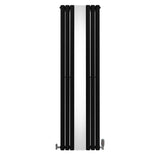 Schwarzer ovaler Röhrenheizkörper mit integriertem Spiegel und verchromten Thermostatventilen, 1800mm x 500mm, modernes Design und glatte Oberfläche