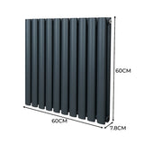 Ovaler Röhrenheizkörper in Anthrazitgrau, 600mm x 600mm, mit glatter Oberfläche und modernen Chrom-Thermostatventilen, ideal für stilvolle Heizlösungen
