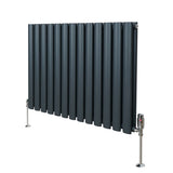 Ovaler Röhrenheizkörper in Anthrazitgrau mit Chrom-Thermostatventilen, 600mm x 780mm, modern und elegant, ideal für stilvolle Heizlösungen