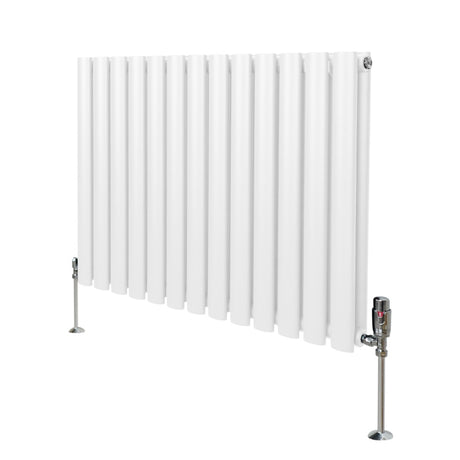 Ovaler Röhrenheizkörper in Weiß mit Chrom-Thermostatventilen, 600mm x 780mm, elegant und modern, ideal für jeden Raum, glänzende Oberfläche und schlankes Design