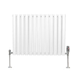 Ovaler Röhrenheizkörper in Weiß mit Chrom-Thermostatventilen, 600mm x 780mm, bietet modernes Design und effiziente Wärmeverteilung
