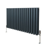 Ovaler Röhrenheizkörper in Anthrazitgrau mit Chrom-Thermostatventilen, 600mm x 1020mm, vertikale Lamellenstruktur und moderne, elegante Form
