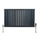 Ovaler Röhrenheizkörper in Anthrazitgrau mit Chrom-Thermostatventilen, 600mm x 1020mm, präsentiert eine moderne, elegante Form und glatte Oberflächen