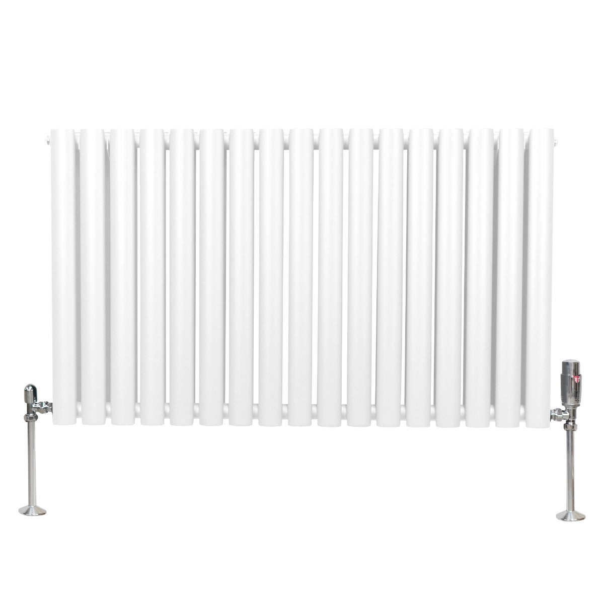 Ovaler Röhrenheizkörper in Weiß mit Chrom-Thermostatventilen, 600mm x 1020mm, zeigt eine glatte, moderne Oberfläche und elegante, runde Röhrenformen