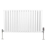 Ovaler Röhrenheizkörper in Weiß mit Chrom-Thermostatventilen, 600mm x 1020mm, zeigt eine glatte, moderne Oberfläche und elegante, runde Röhrenformen