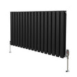 Schwarzer ovaler Röhrenheizkörper mit Chrom-Thermostatventilen, 600mm x 1020mm, glänzende Oberfläche, moderne und elegante Form, ideal für stilvolle Räume