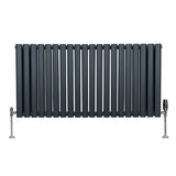 Ovaler Röhrenheizkörper in Anthrazitgrau, 600mm x 1200mm, mit glänzenden Chrom-Thermostatventilen, modernes Design mit glatten, runden Rohren