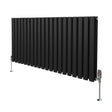 Schwarzer ovaler Röhrenheizkörper mit Chrom-Thermostatventilen, 600mm x 1200mm, vertikale Röhrenstruktur, moderne und elegante Gestaltung