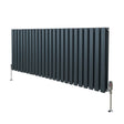 Ovaler Röhrenheizkörper in Anthrazitgrau, 600mm x 1440mm, mit glänzenden Chrom-Thermostatventilen und glatter, moderner Oberfläche