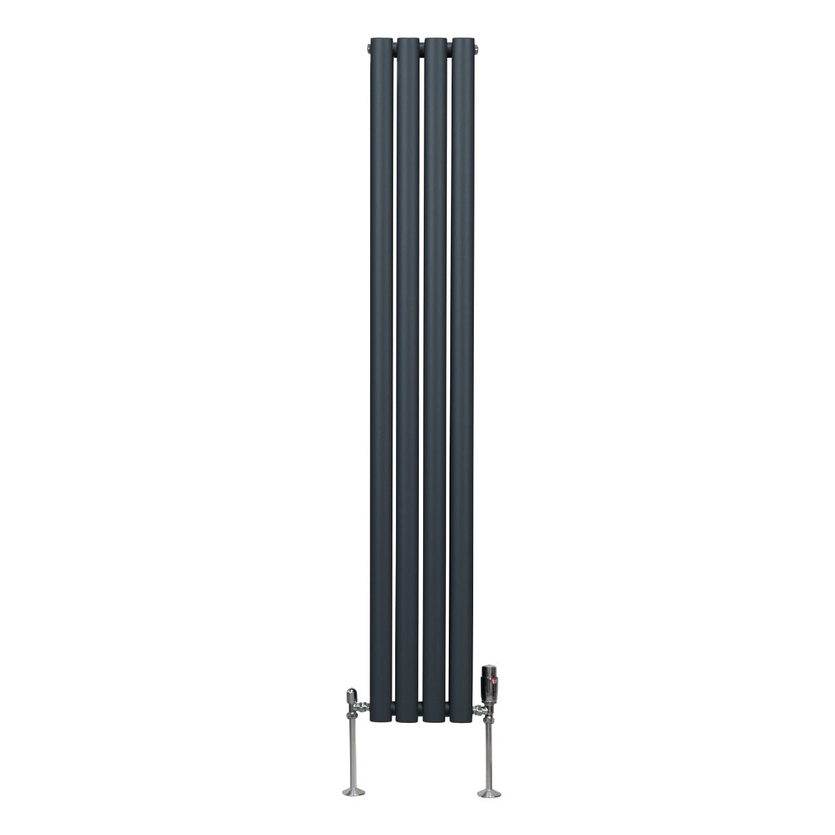 Ovaler Röhrenheizkörper in Anthrazitgrau, 1600mm x 240mm, mit glatten, modernen Linien und Chrom-Thermostatventilen für stilvolle Heizlösungen