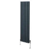 Ovaler Röhrenheizkörper in Anthrazitgrau mit Chrom-Thermostatventilen, 1600mm x 360mm, schlankes Design und glatte Oberfläche für moderne Innenräume