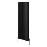 Schwarzer ovaler Röhrenheizkörper mit Chrom-Thermostatventilen, 1800mm x 600mm, vertikale Lamellenstruktur und moderne, elegante Form