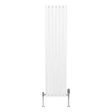 Ovaler Röhrenheizkörper in Weiß mit Chrom-Thermostatventilen, schlankes Design, 1600mm x 360mm, ideal für moderne Wohnräume