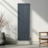 Ovaler Röhrenheizkörper in Anthrazitgrau, 1600mm x 480mm, mit Chrom-Thermostatventilen, modern und elegant, ideal für stilvolle Wohnräume