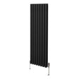 Schwarzer ovaler Röhrenheizkörper mit Chrom-Thermostatventilen, 1600mm x 480mm, vertikale Lamellenstruktur und elegantes Design für moderne Räume
