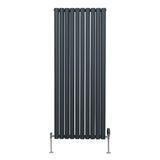 Ovaler Röhrenheizkörper in Anthrazitgrau, 1600mm x 600mm, mit glänzenden Chrom-Thermostatventilen und vertikalen, schlanken Röhren für modernen Stil