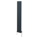 Ovaler Röhrenheizkörper in Anthrazitgrau, 1800mm x 240mm, mit glänzenden Chrom-Thermostatventilen, schlankes, modernes Design und vertikale Lamellenstruktur