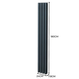 Ovaler Röhrenheizkörper in Anthrazitgrau, 1800mm x 240mm, mit glatter Oberfläche und modernen Chrom-Thermostatventilen, ideal für stilvolle Heizlösungen