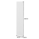 Ovaler Röhrenheizkörper in Weiß mit Chrom-Thermostatventilen, Maße 1800mm x 360mm, schlankes Design, glatte Oberfläche und moderne Ästhetik