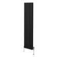 Schwarzer ovaler Röhrenheizkörper mit Chrom-Thermostatventilen, 1800mm x 360mm, vertikale Lamellenstruktur und moderne, elegante Form