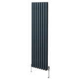 Ovaler Röhrenheizkörper in Anthrazitgrau, 1800mm x 480mm, mit vertikalen Lamellen und Chrom-Thermostatventilen, modern und elegant gestaltet