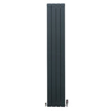 Anthrazitgrauer Aluminium Paneelheizkörper mit Chrom Thermostatventilen, schlankes Design, 1800mm x 315mm, ideal für moderne Räume