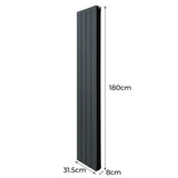 Anthrazitgrauer Aluminium Paneelheizkörper mit schlankem Design, 1800mm hoch und 315mm breit, ideal für moderne Innenräume und effiziente Wärmeverteilung