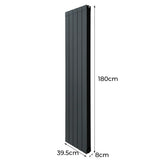 Anthrazitgrauer Aluminium Paneelheizkörper mit schlankem Design, 1800mm hoch und 395mm breit, ideal für moderne Innenräume und effiziente Wärmeverteilung
