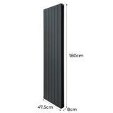 Anthrazitgrauer Aluminium Paneelheizkörper mit schlankem Design, 1800mm hoch, 475mm breit, ideal für moderne Heizlösungen und platzsparend