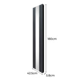 Anthrazitgrauer Heizkörper mit integriertem Spiegel und Chrom-Thermostatventilen, schlankes Design, 1800mm x 425mm, moderne Ästhetik und Funktionalität