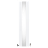 Weißer Heizkörper mit integriertem Spiegel und verchromten Thermostatventilen, schlankes Design, 1800mm x 425mm, ideal für moderne Badezimmer