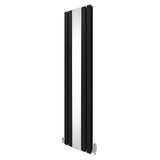 Schwarzer Heizkörper mit vertikalem Design, glänzendem Spiegel und Chrom-Thermostatventilen, Maße 1800mm x 425mm, modern und elegant