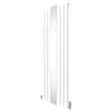 Weißer Heizkörper mit integriertem Spiegel und Chrom-Thermostatventilen, schlankes Design, 1800mm x 565mm, ideal für moderne Badezimmer