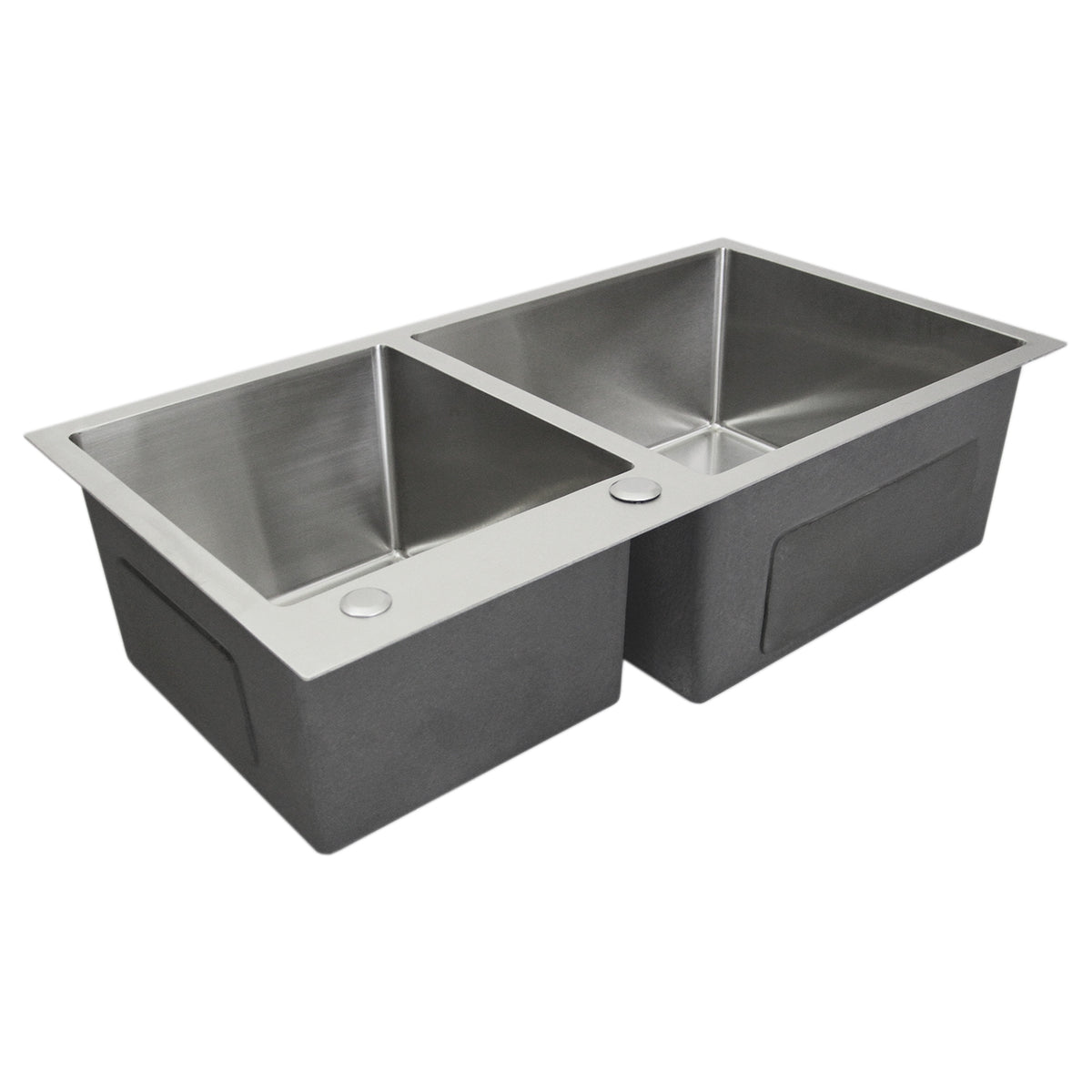 Elegante KuKoo Edelstahl Doppelspüle mit zwei rechteckigen Becken, glänzender Oberfläche und robustem Design, ideal für moderne Küchen
