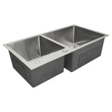 Elegante KuKoo Edelstahl Doppelspüle mit zwei rechteckigen Becken, glänzender Oberfläche und robustem Design, ideal für moderne Küchen
