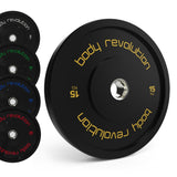 Schwarze Olympische Bumper-Platte von Body Revolution mit goldener Schrift, 30 kg schwer, robustes Material, ideal für Krafttraining und Fitness