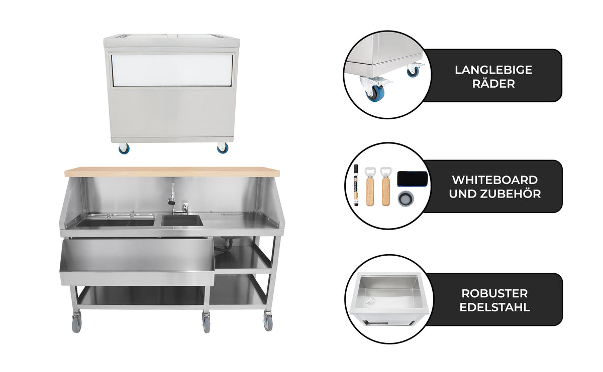 Mobiler Cocktail-Bar-Station mit 800mm Eiswürfelwagen