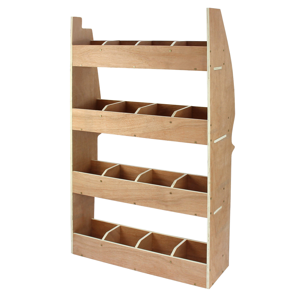 Holzregal für Peugeot Partner II mit vier offenen Fächern, helle Holzfarbe, robuste Konstruktion, ideal für Fahrzeugausbau und Lagerung