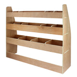 Holzregal für VW Caddy mit drei offenen Fächern und mehreren Ablageboxen, ideal für die Organisation von Werkzeugen und Ausrüstung in Fahrzeugen