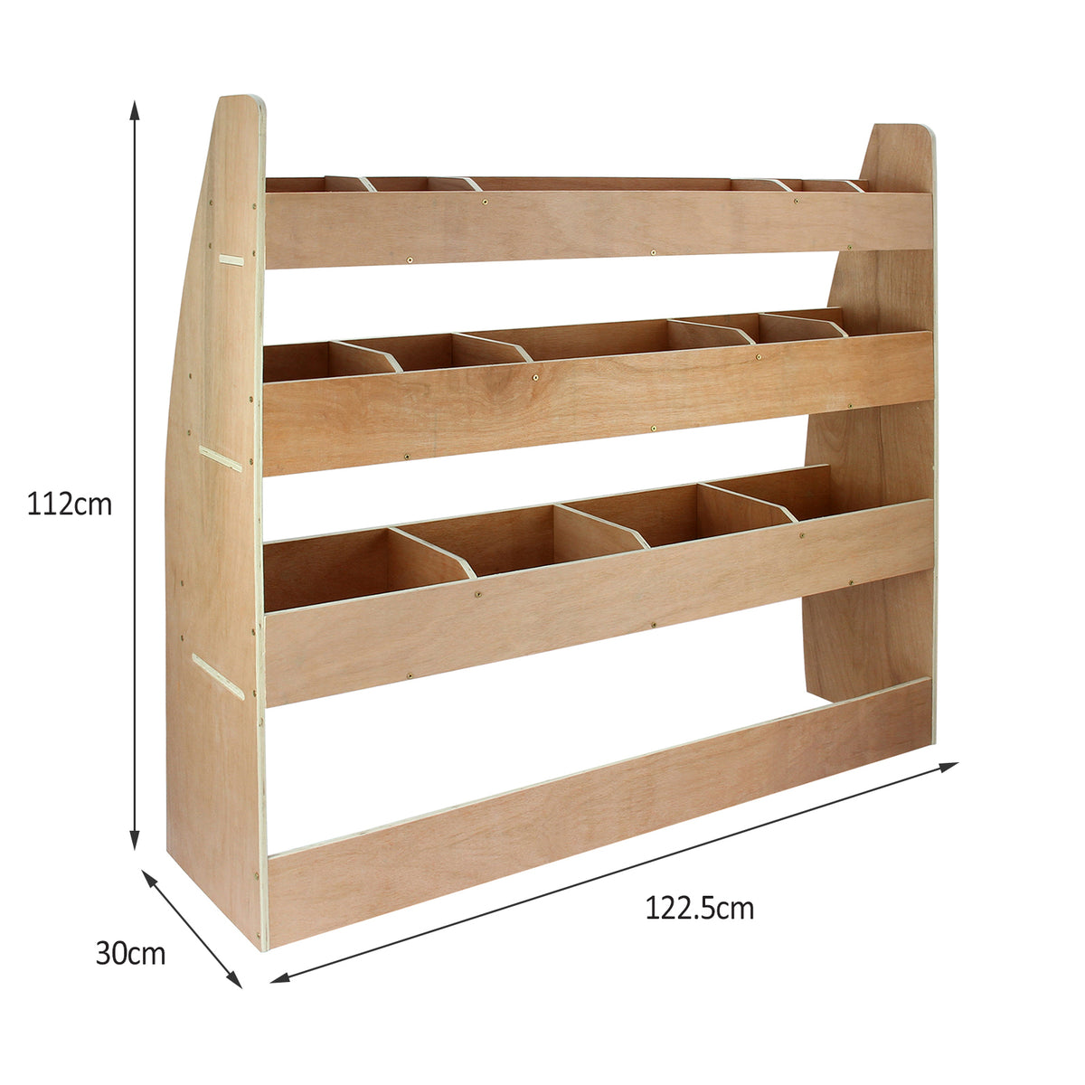 Regal für VW Caddy aus hellem Holz, mit drei offenen Fächern und stabiler Struktur, ideal für die Fahrzeugeinrichtung und Organisation
