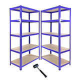 Blaues T-Rax Eckregal mit zwei 90 cm Regalen, stabiler Metallrahmen, mehrere Ablageflächen, ideal für Lagerung und Organisation