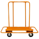 Robuster, orangefarbener Gipskartonplatten Transportwagen mit zwei stabilen Griffen und vier Rollen, ideal für den Transport von bis zu 1000 kg schweren Platten