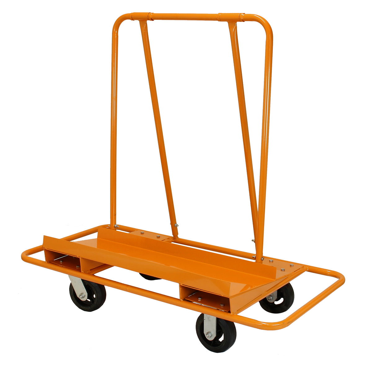 Robuster orangefarbener Gipskartonplatten Transportwagen mit stabilen Rädern, ideal für den Transport von Baustellenmaterialien bis 1000 kg