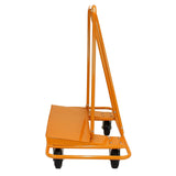 Robuster, orangefarbener Gipskartonplatten Transportwagen mit stabiler Plattform und zwei großen, drehbaren Rädern für einfachen Transport von bis zu 1000 kg