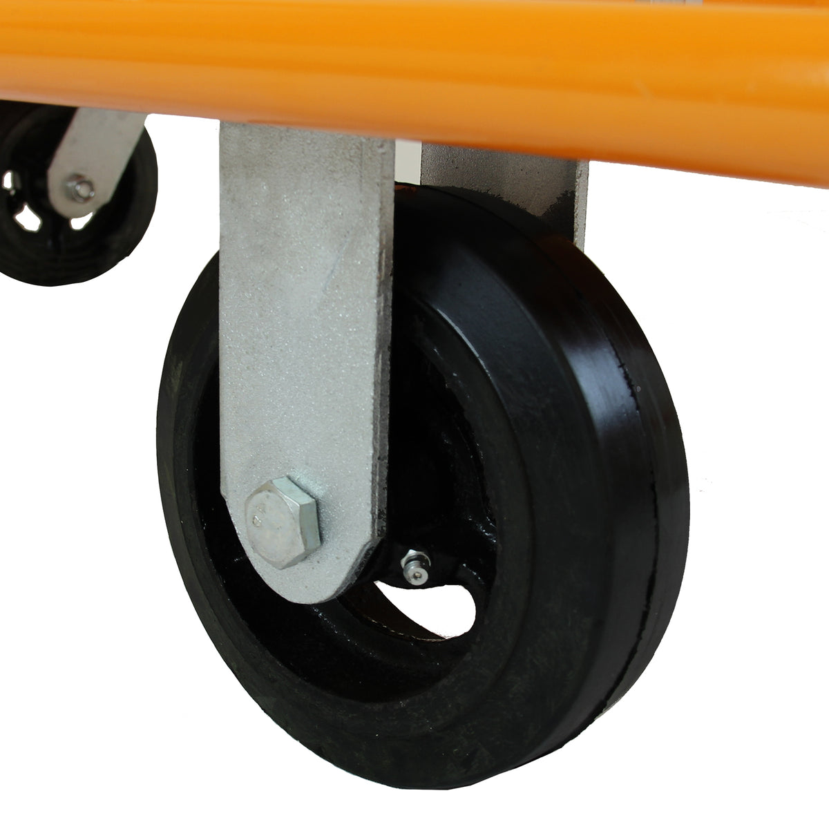 Schwarze Gummiräder mit stabiler Metallachse, ideal für den Transport von Gipskartonplatten bis 1000 kg, robust und langlebig