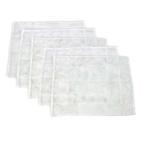 Transparente Pressnetze aus feinem, weißem Material, ideal für die KuKoo 6 Liter Obstpresse, in einem Set von vier Stück für effizientes Entsaften