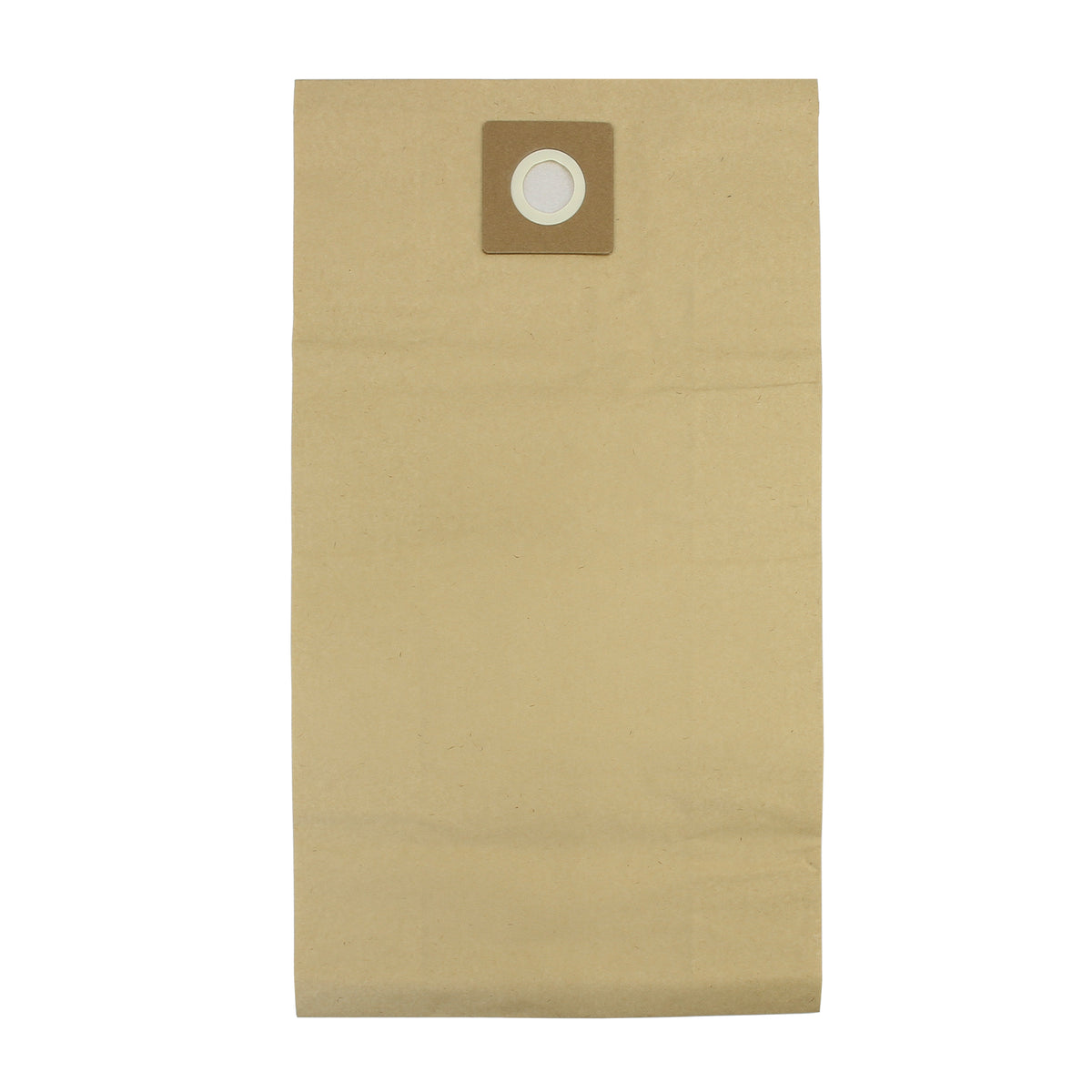 Brauner, papierner Staubsaugerbeutel mit einem runden, weißen Loch oben, geeignet für MAXBLAST 30L Staubsauger, in einer Packung mit 5 Stück