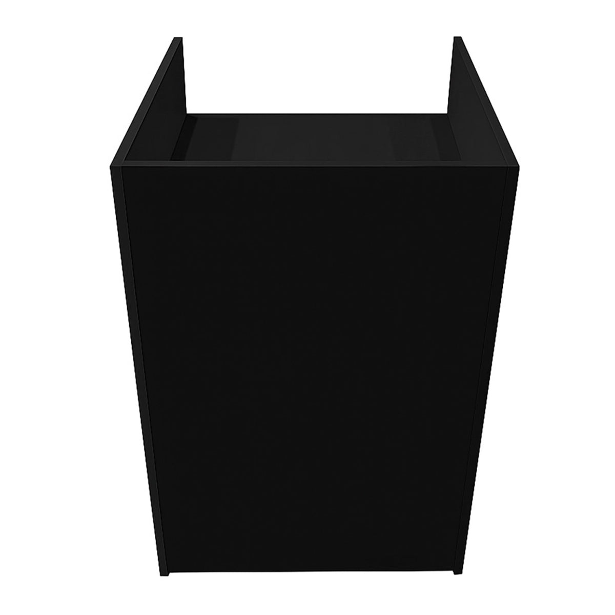 Schwarze Ladentheke mit Kassenblock, rechteckige Form, glatte Oberfläche, modernes Design, ideal für Einzelhandelsgeschäfte und Empfangsbereiche