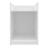 Weiße Ladentheke mit Kassenblock, schlichtes Design, glatte Oberfläche, rechteckige Form, ideal für Verkaufsräume und Geschäfte